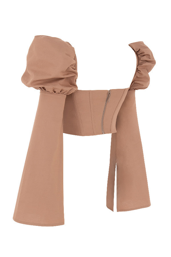 Corset moka en lin mélangé à manches évasées