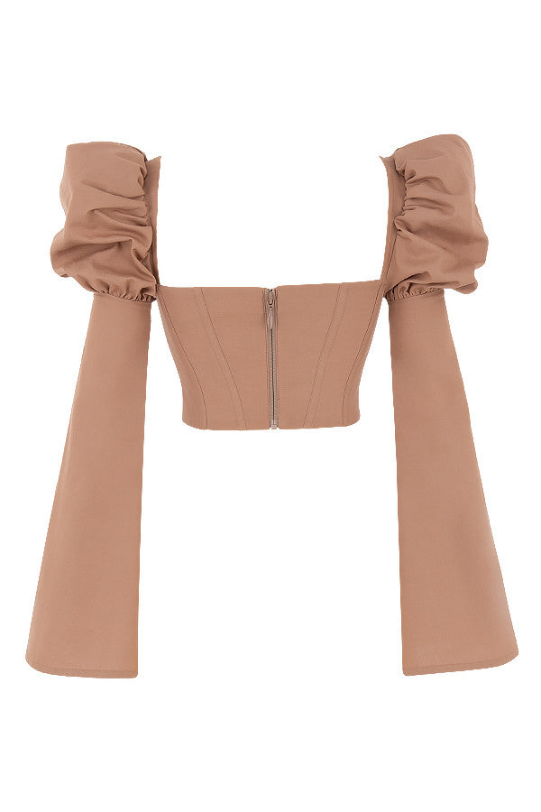 Corset moka en lin mélangé à manches évasées