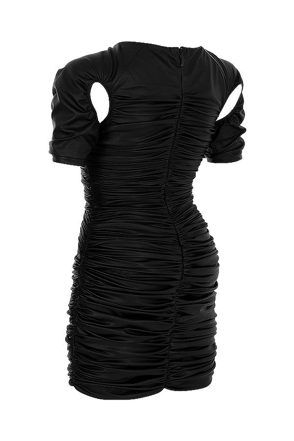 Robe en cuir vegan noir avec découpes sur les manches