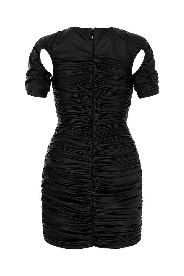 Robe en cuir vegan noir avec découpes sur les manches