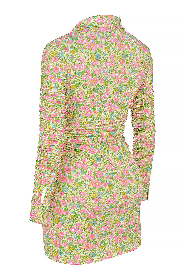 Robe chemise mini vintage à fleurs