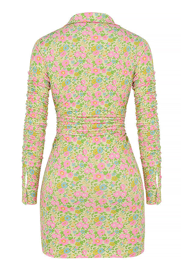 Robe chemise mini vintage à fleurs