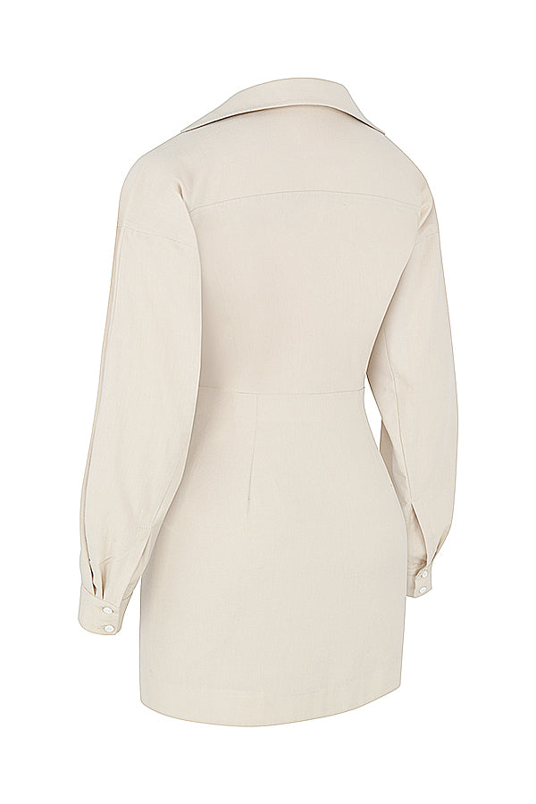 Robe chemise en lin beige à découpe