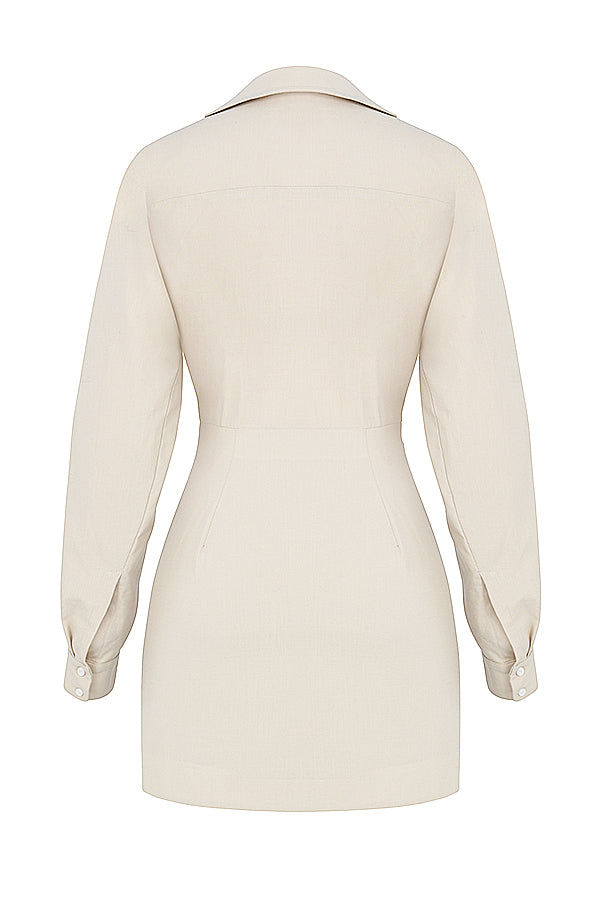 Robe chemise en lin beige à découpe
