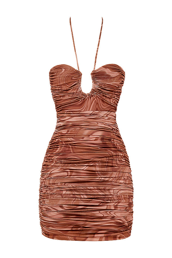 Mini-robe dos nu avec découpe en tourbillon cacao
