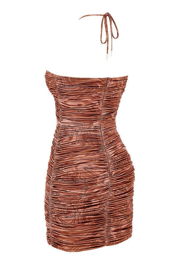 Mini-robe dos nu avec découpe en tourbillon cacao