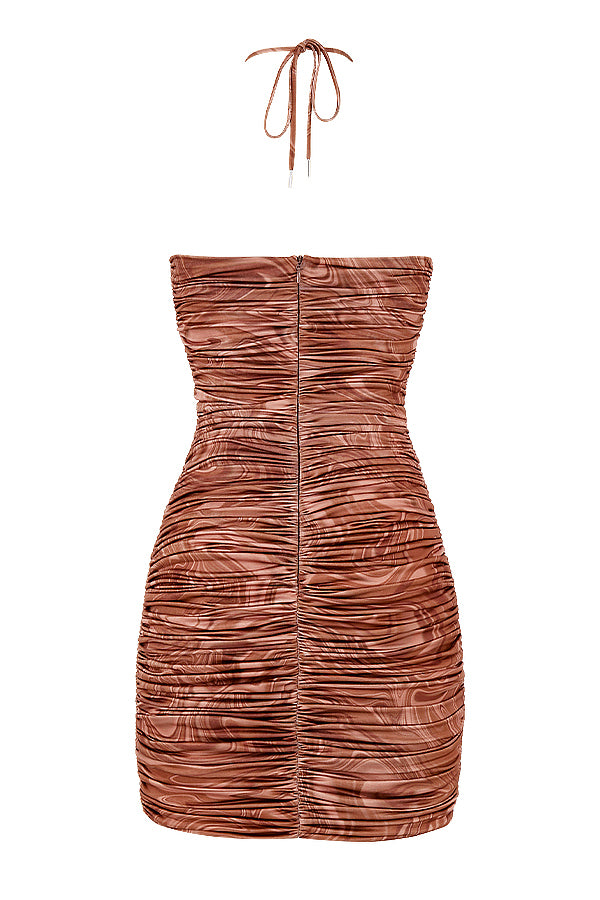Mini-robe dos nu avec découpe en tourbillon cacao