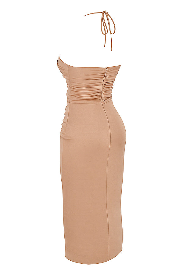 Robe midi à découpe caramel
