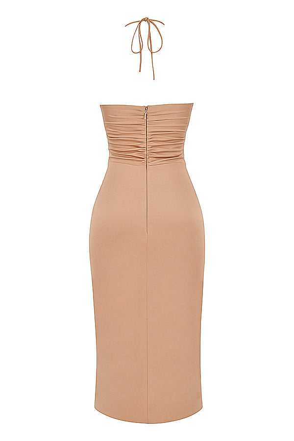 Robe midi à découpe caramel