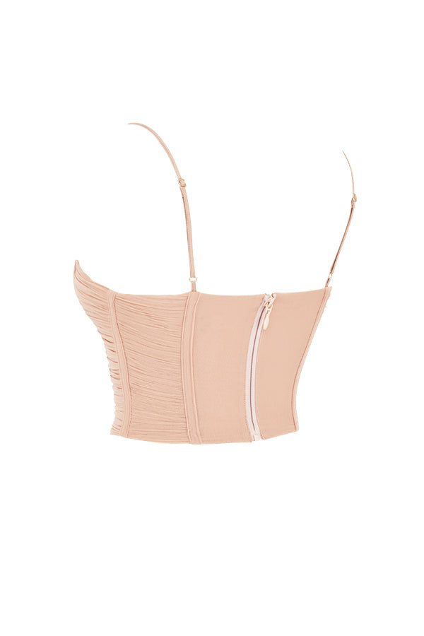 Corset drapé en résille beige