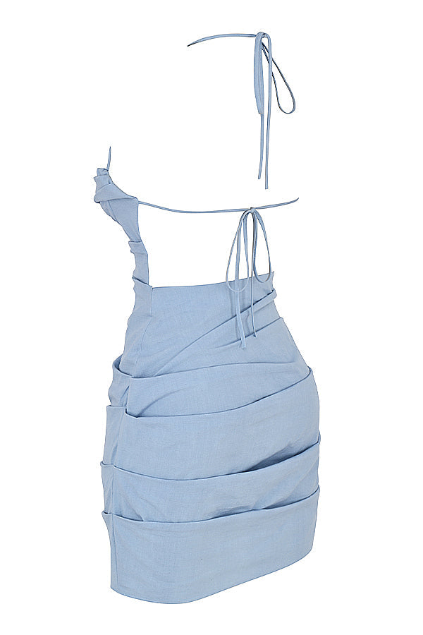 Mini-robe dos nu bleu bébé avec dos nu