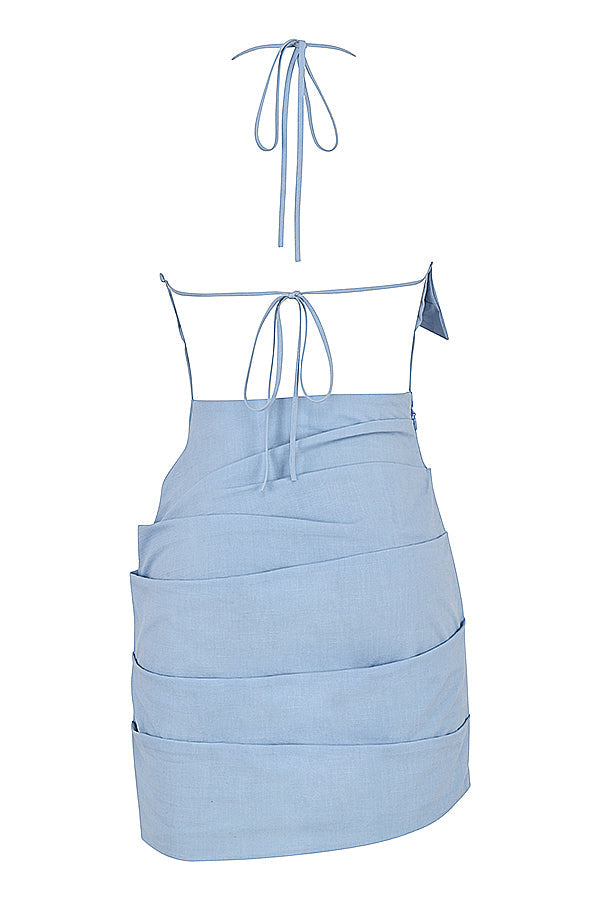Mini-robe dos nu bleu bébé avec dos nu