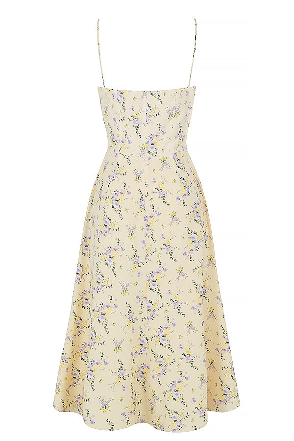 Robe d'été midi fleurie citron