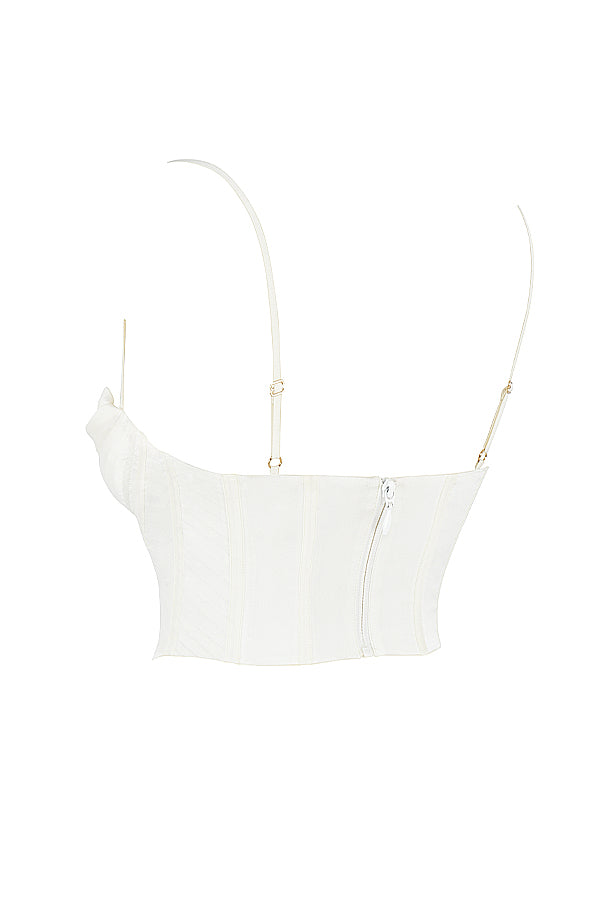 Corset drapé en satin ivoire