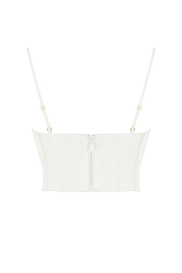 Corset drapé en satin ivoire
