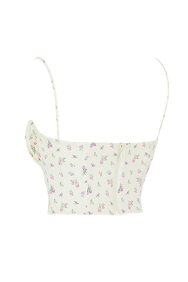 Haut bustier fleuri citron à plis