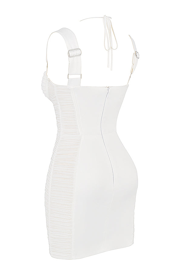 Mini-robe blanche avec corset à volants