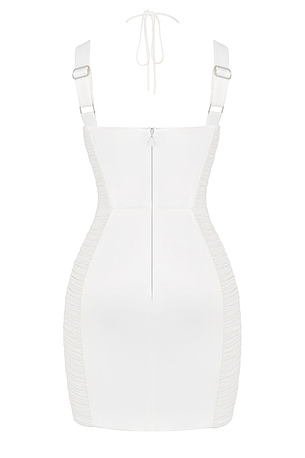 Mini-robe blanche avec corset à volants