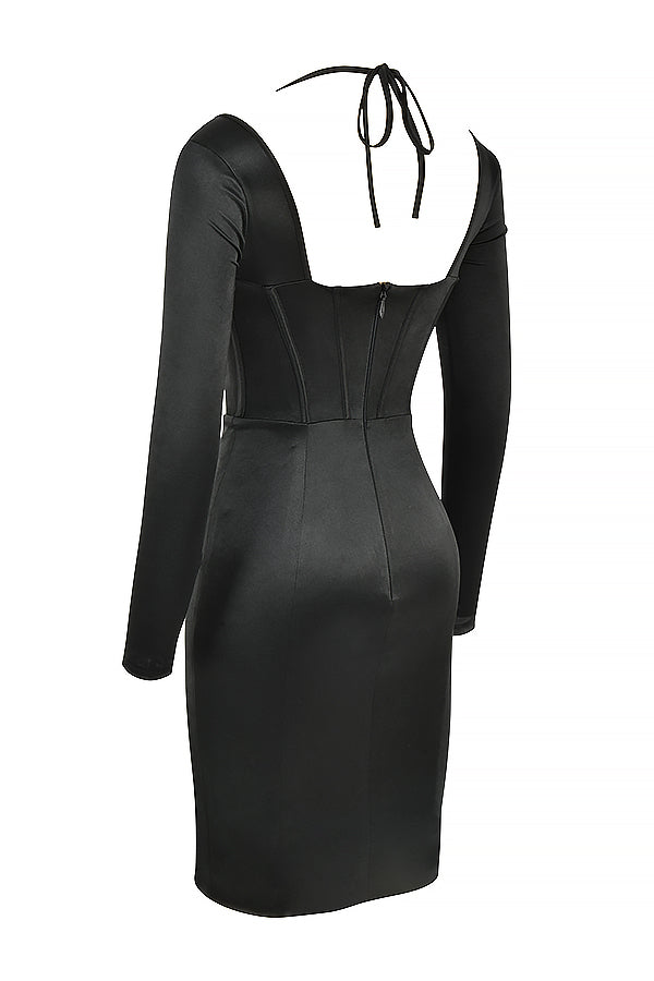 Robe corset noire en satin disco