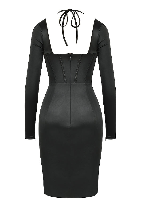 Robe corset noire en satin disco