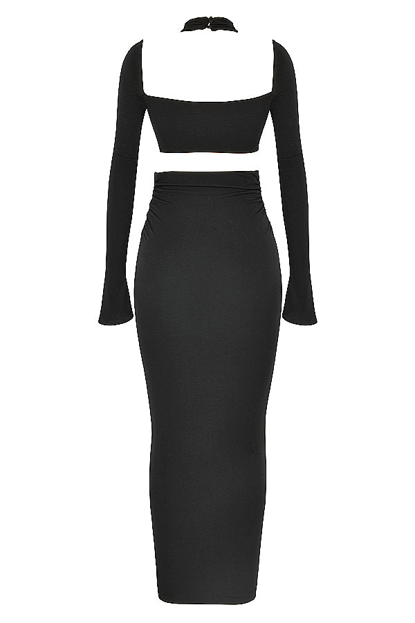 Robe longue en jersey noir avec découpe