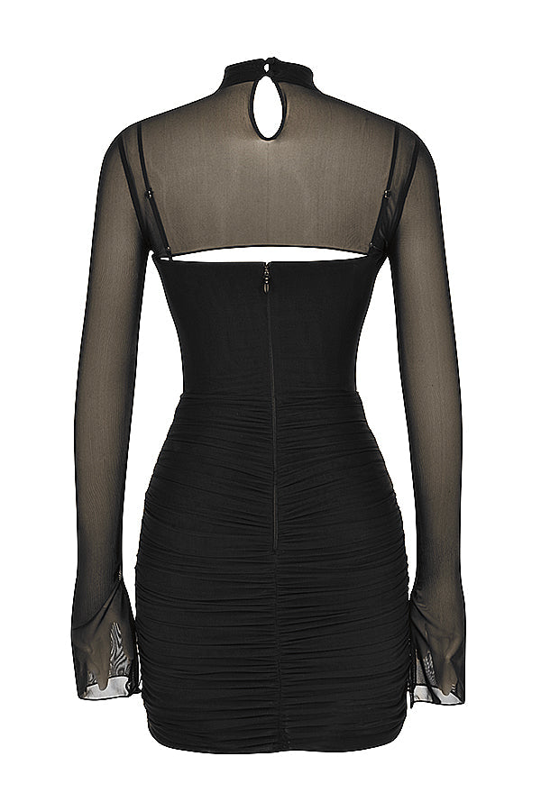 Mini-robe noire à découpes en tulle