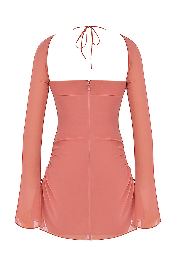 Mini-robe dos nu en mousseline avec découpe