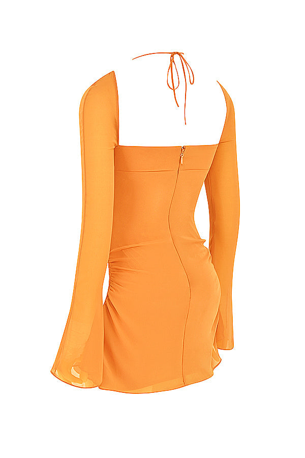 Mini-robe dos nu en mousseline avec découpe