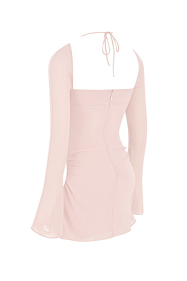 Mini-robe dos nu en mousseline avec découpe