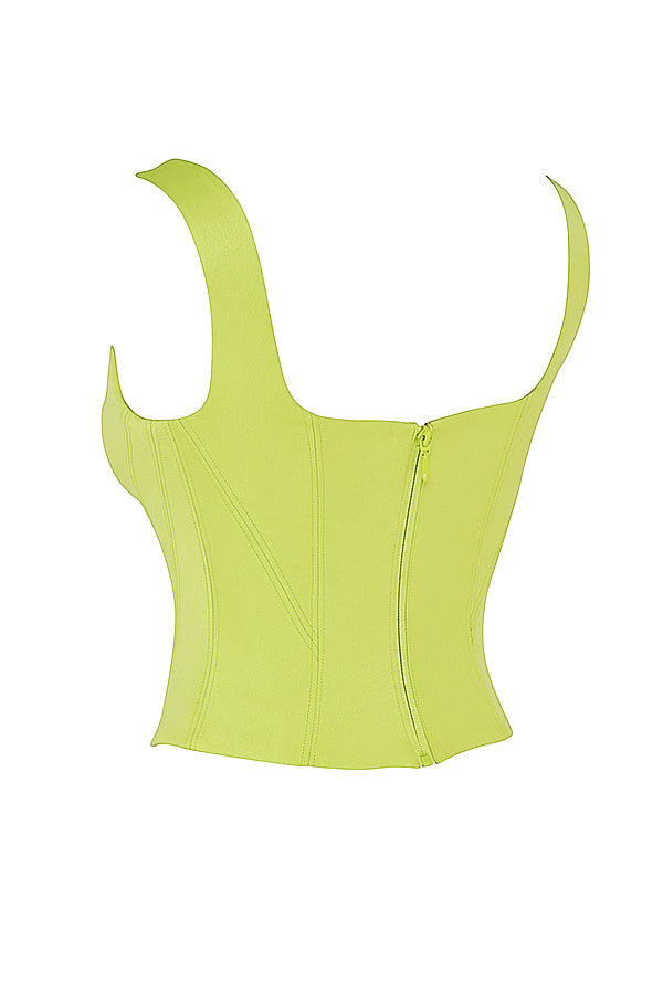 Corset long en satin vert anis