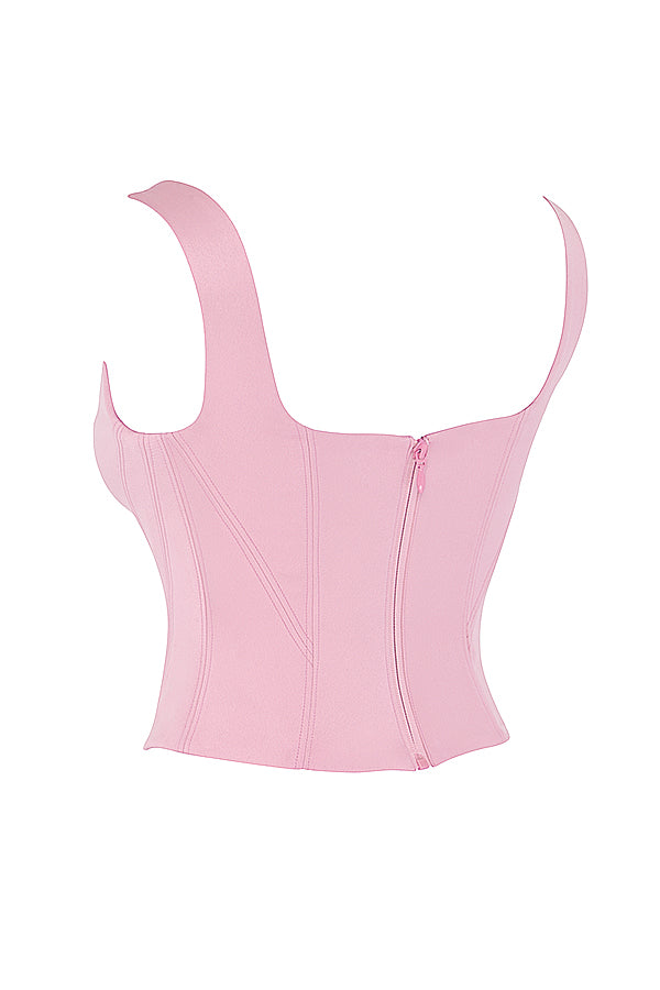 Corset long en satin rose fée