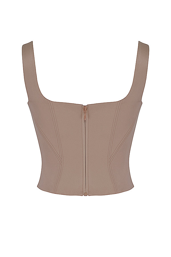 Corset long en satin couleur pierre