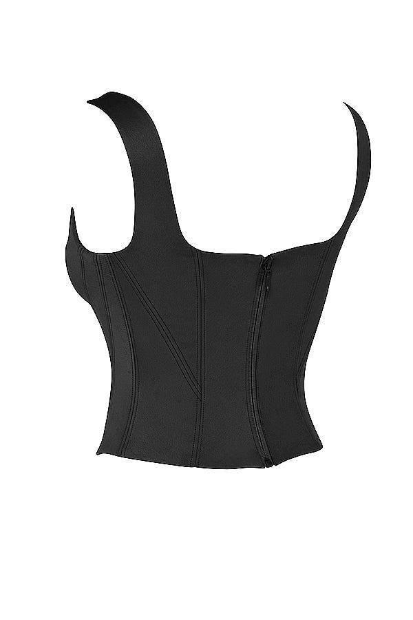 Corset long en satin noir avec pantalon cargo droit