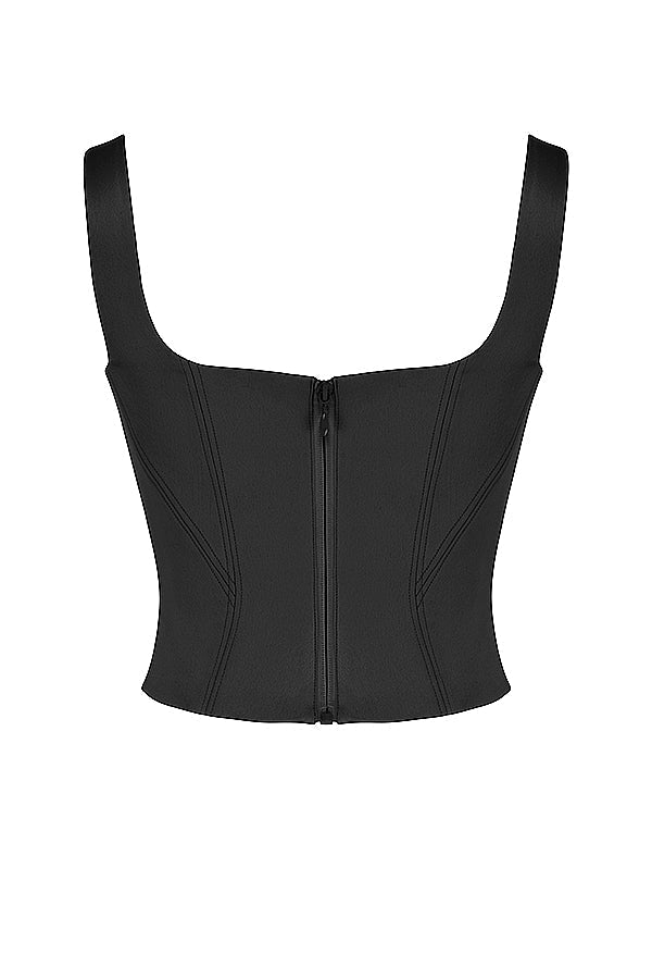Corset long en satin noir avec pantalon cargo droit