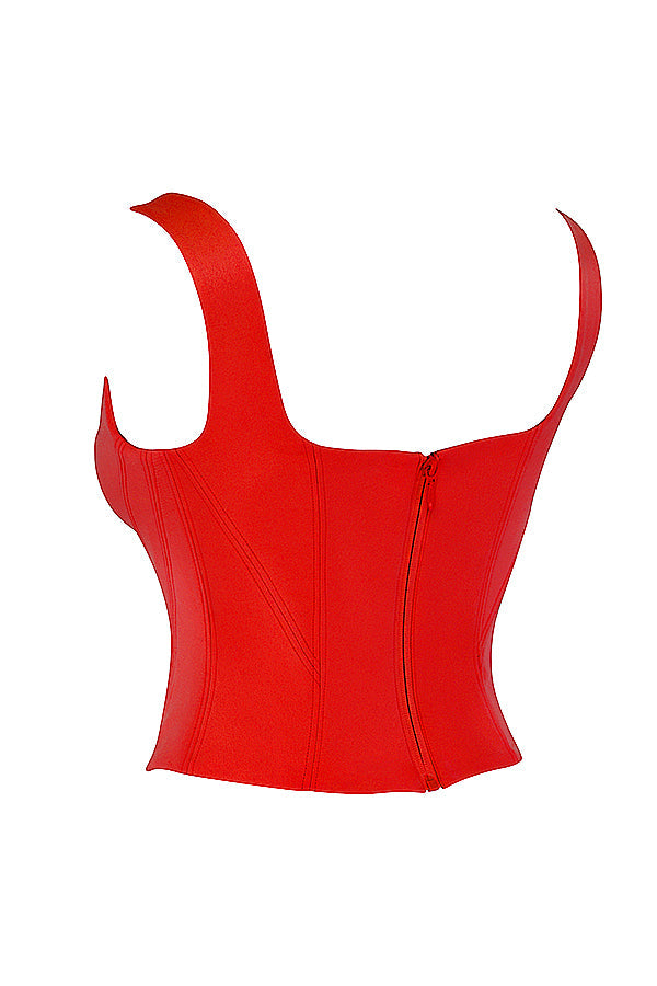 Corset long en satin écarlate