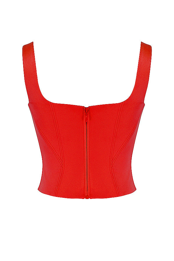 Corset long en satin écarlate