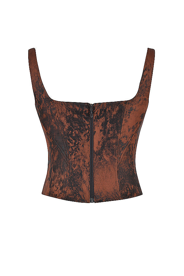 Corset long en satin de cuivre antique