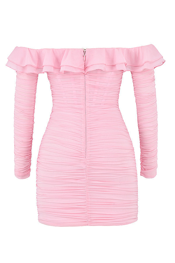 Mini-robe rose féerique en soie véritable