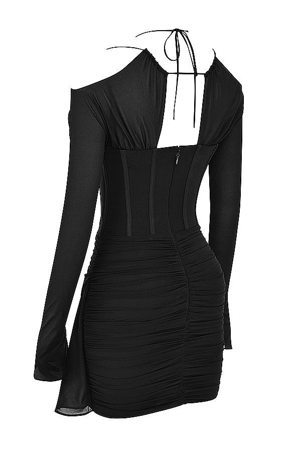 Mini-robe corset en soie véritable noire