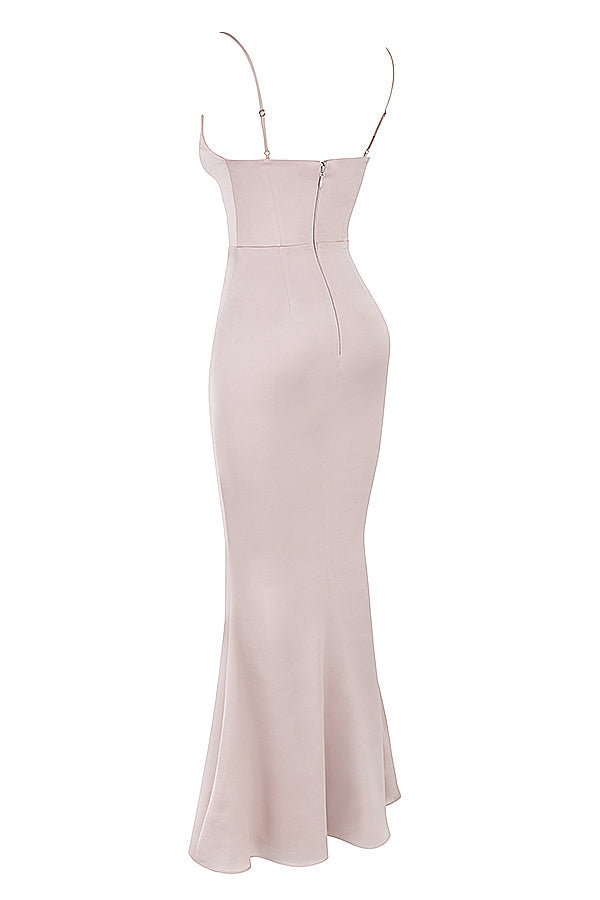 Robe longue pervenche avec corset en satin