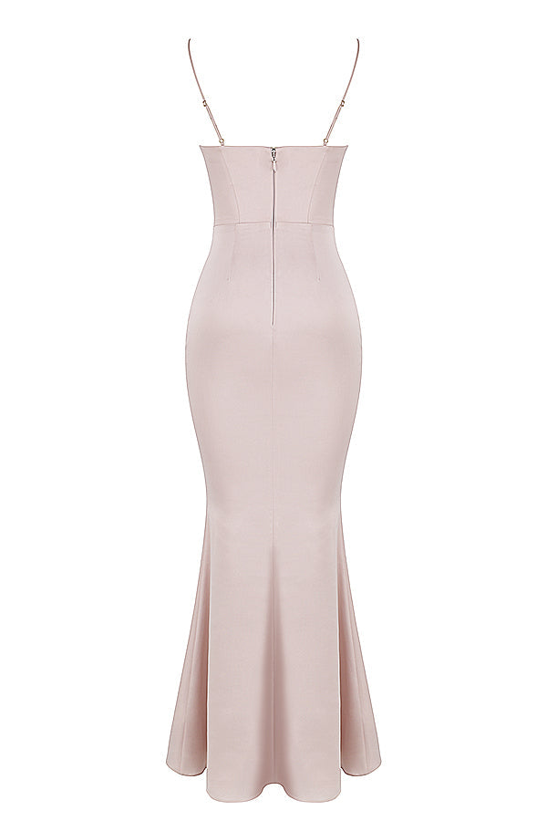 Robe longue pervenche avec corset en satin