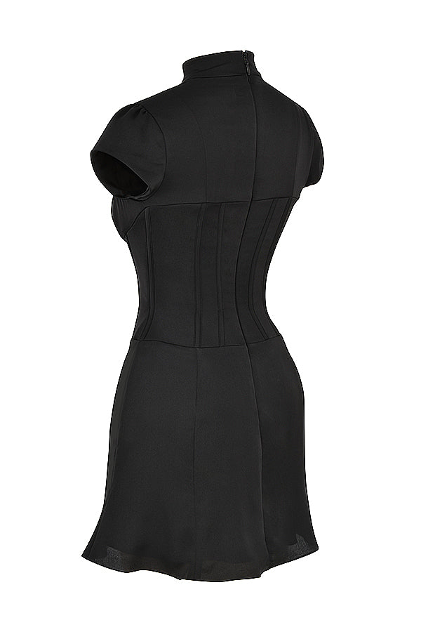 Mini-robe corset cannelée en satin noir