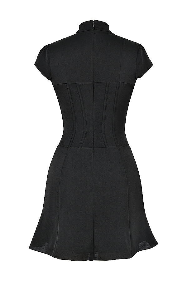 Mini-robe corset cannelée en satin noir
