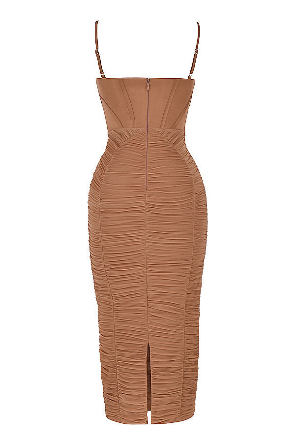 Robe longue moka avec corset