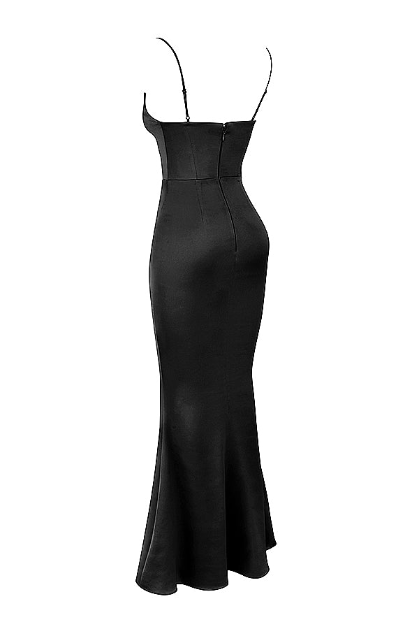 Robe longue pervenche avec corset en satin