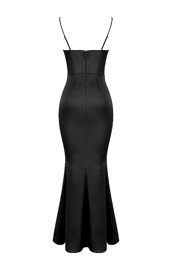 Robe longue pervenche avec corset en satin