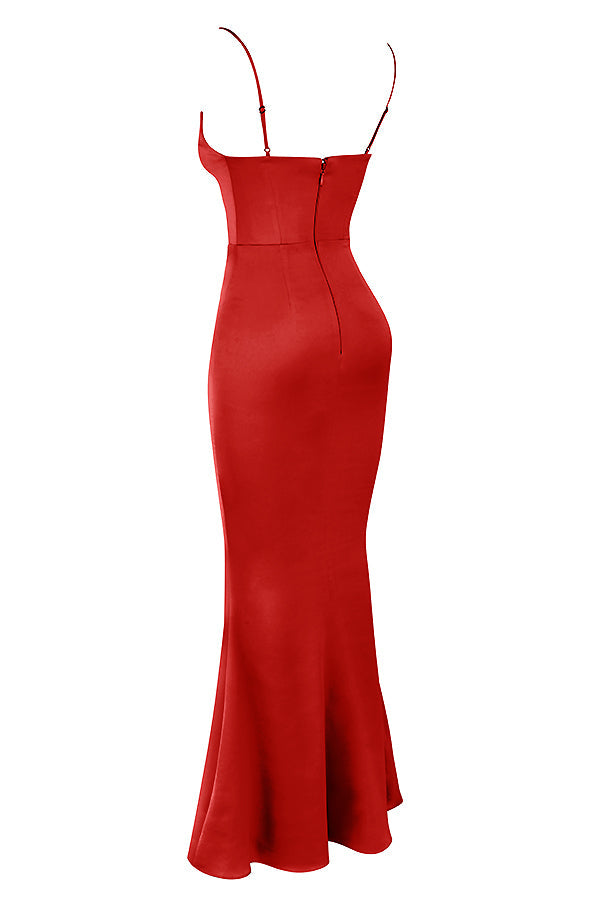 Robe longue pervenche avec corset en satin