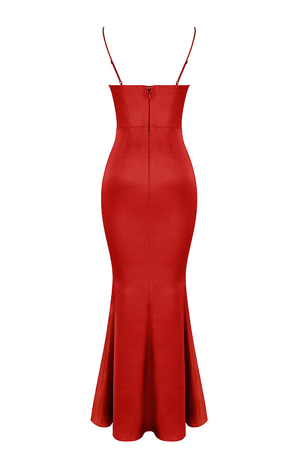 Robe longue pervenche avec corset en satin