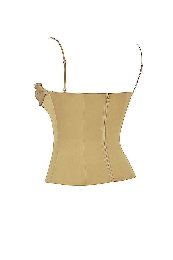 Corset en satin vert olive avec lacets