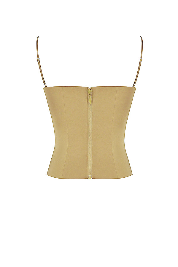 Corset en satin vert olive avec lacets